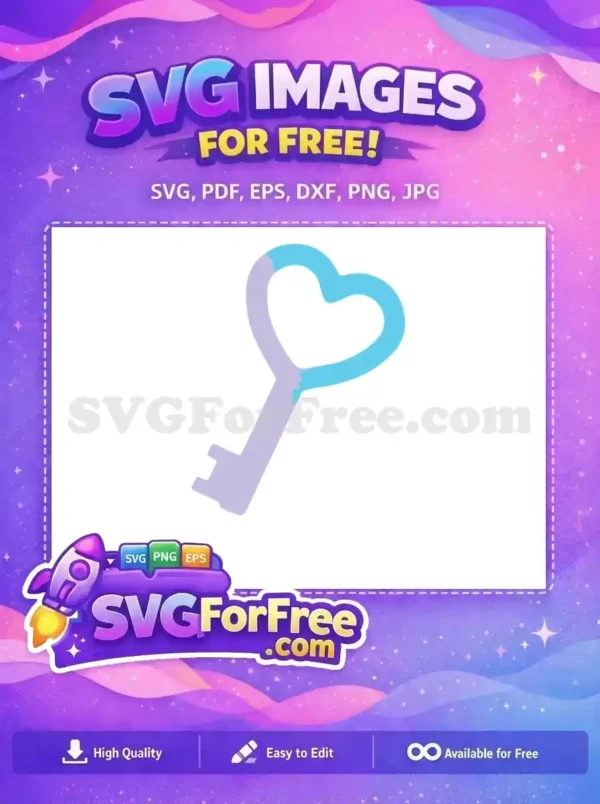 A charming free design of a heart-shaped key in two-tone blue and lavender, ideal for romantic projects.