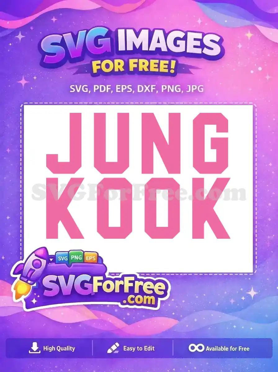 Free JUNG KOOK SVG, vibrant pink, bold block letters. This freely available K-pop typography is perfect for fan projects.