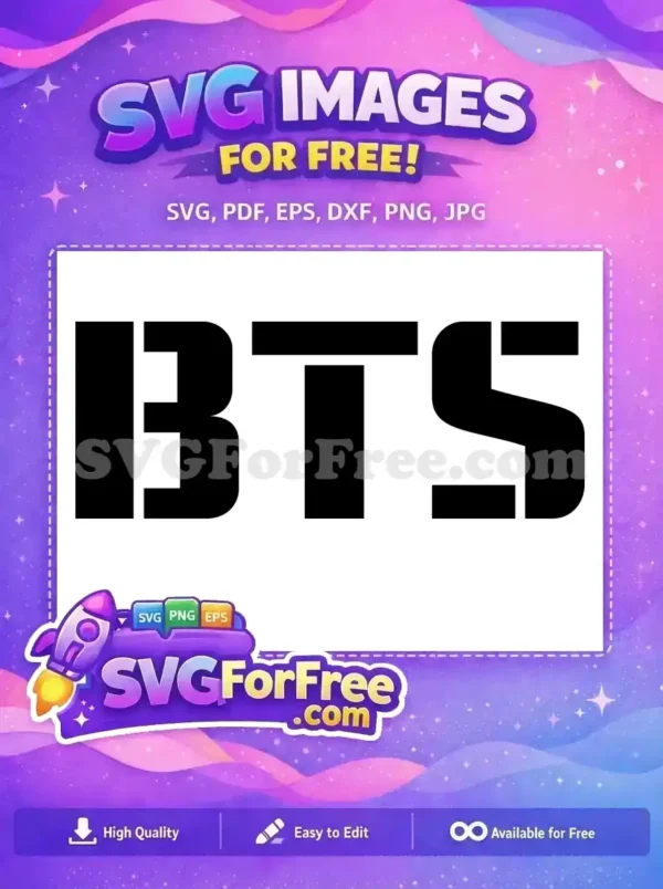 A bold, free SVG design of the iconic BTS logo in black on a white background, perfect for creative projects.