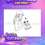 Free Woman Reading Book Free Butterfly Mix Line Art Free SVG - Instant Download