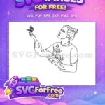 Free Woman with Butterfly Free Holding Book Butterfly Line Art Free SVG - Instant Download