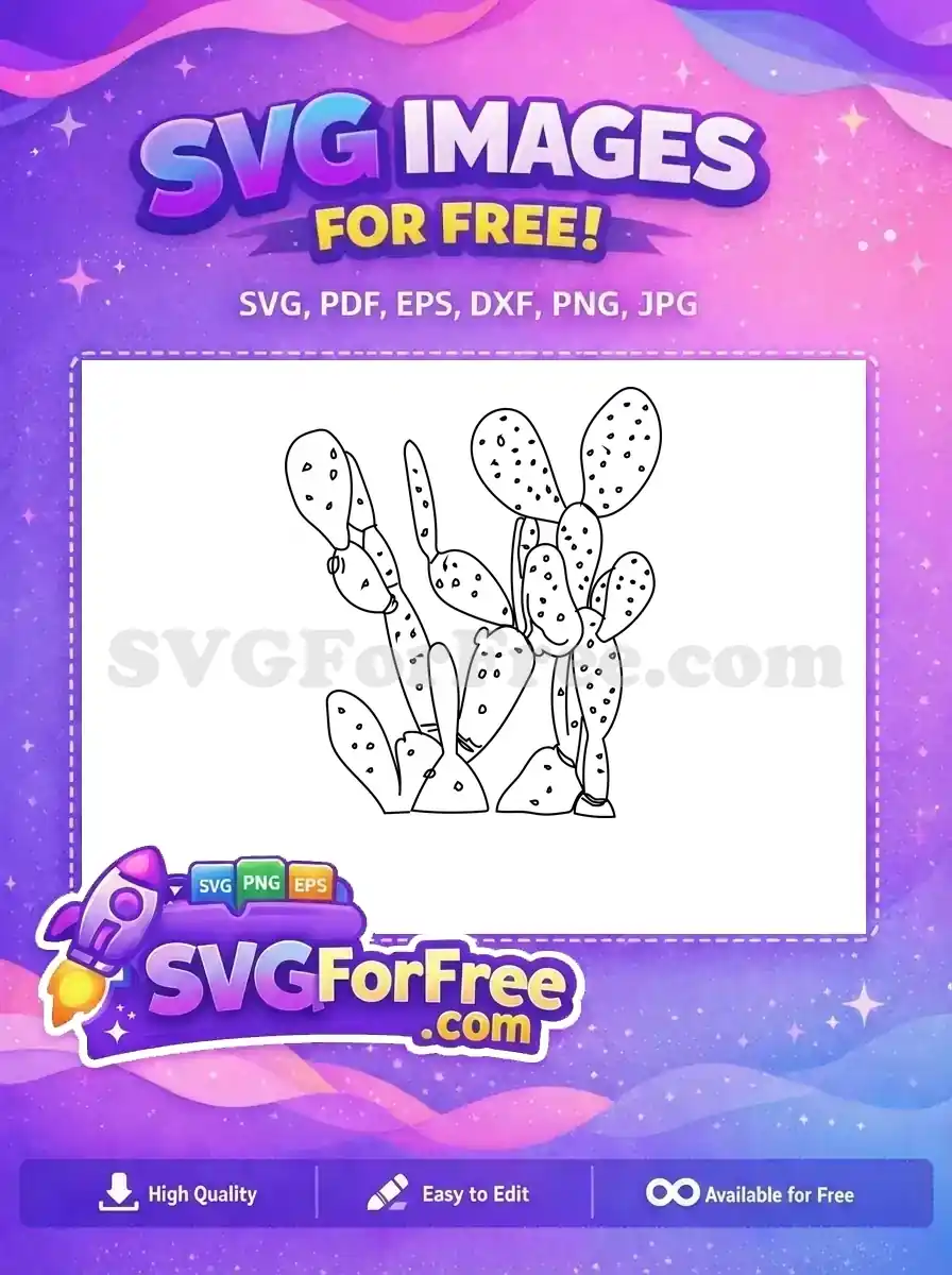 Free prickly pear cactus outline SVG, an artistic desert plant drawing. Ideal for free craft projects and unique designs.