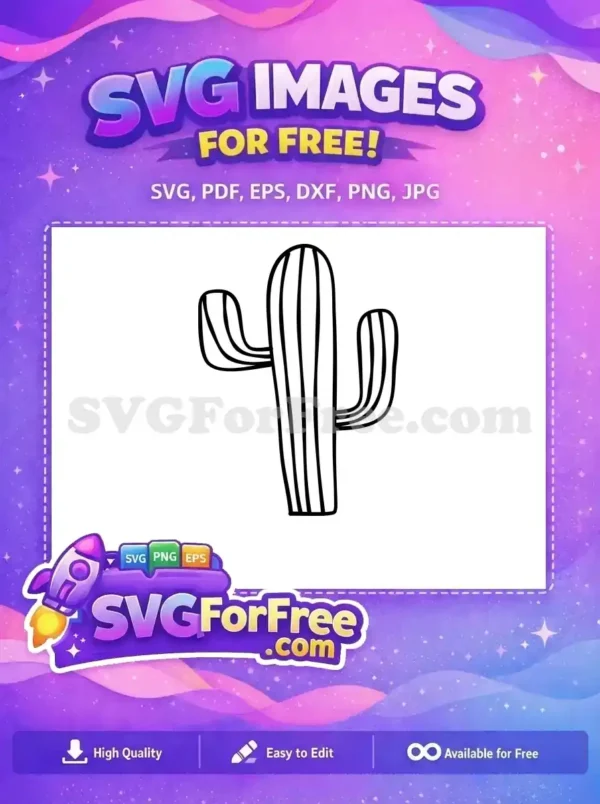 A free saguaro cactus outline, a delightful and simple design perfect for your next creative project, offering a touch of nature.
