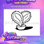 Free Heart Shaped Cactus Outline Free Potted Plant Valentines Free SVG - Instant Download
