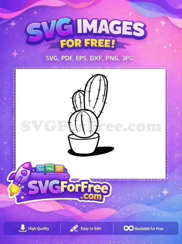 Discover this free cactus design, a charming potted plant illustration with multiple spiky segments, ready for your creative projects. Download this free graphic now!