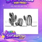 Free Cactus Continuous Line Free Black Outline Art Desert Scenery Free SVG - Instant Download