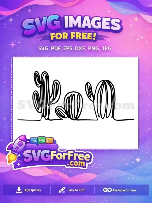 Free Continuous Line Art Design – Abstract Organic A striking free design featuring a continuous black line forming abstract, organic shapes resembling a stylized cactus.