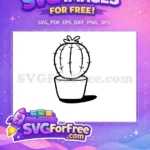 Free Potted Round Cactus Free Black Outline with Thorns Free SVG - Instant Download