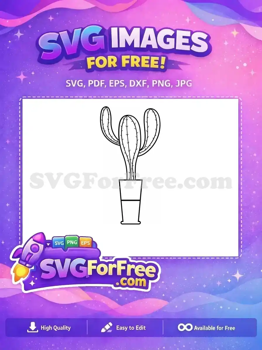 A free minimalist potted cactus outline SVG, offering a clean, simple design for various creative projects. Download this free vector now!