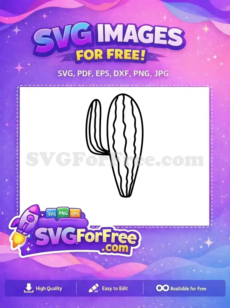 A charming free outline SVG of a stylized cactus, featuring two pads with wavy details. Ideal for any free design project.