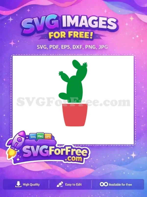 This free cactus SVG features a vibrant green plant in a red pot, a perfect free design for nature-themed projects.