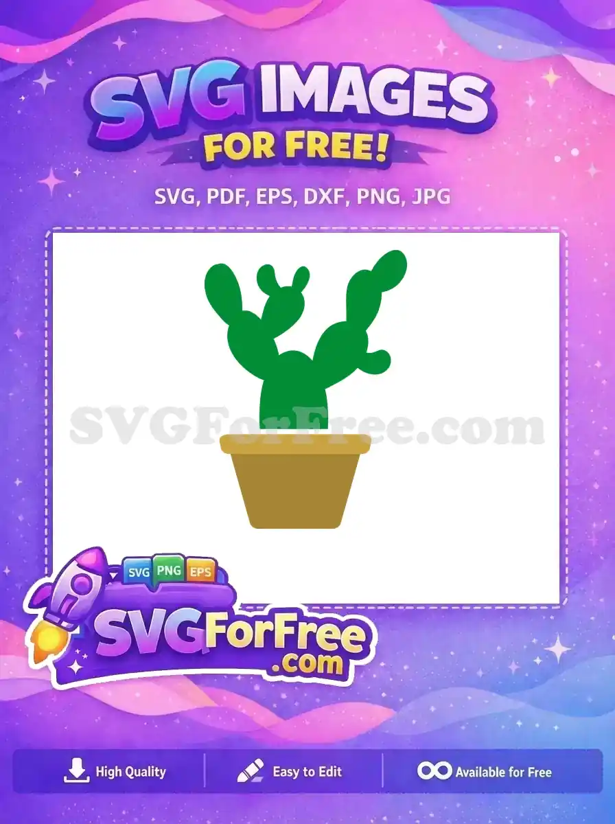 A vibrant green potted cactus, a free SVG design for instant download. Ideal for nature-themed graphic projects.