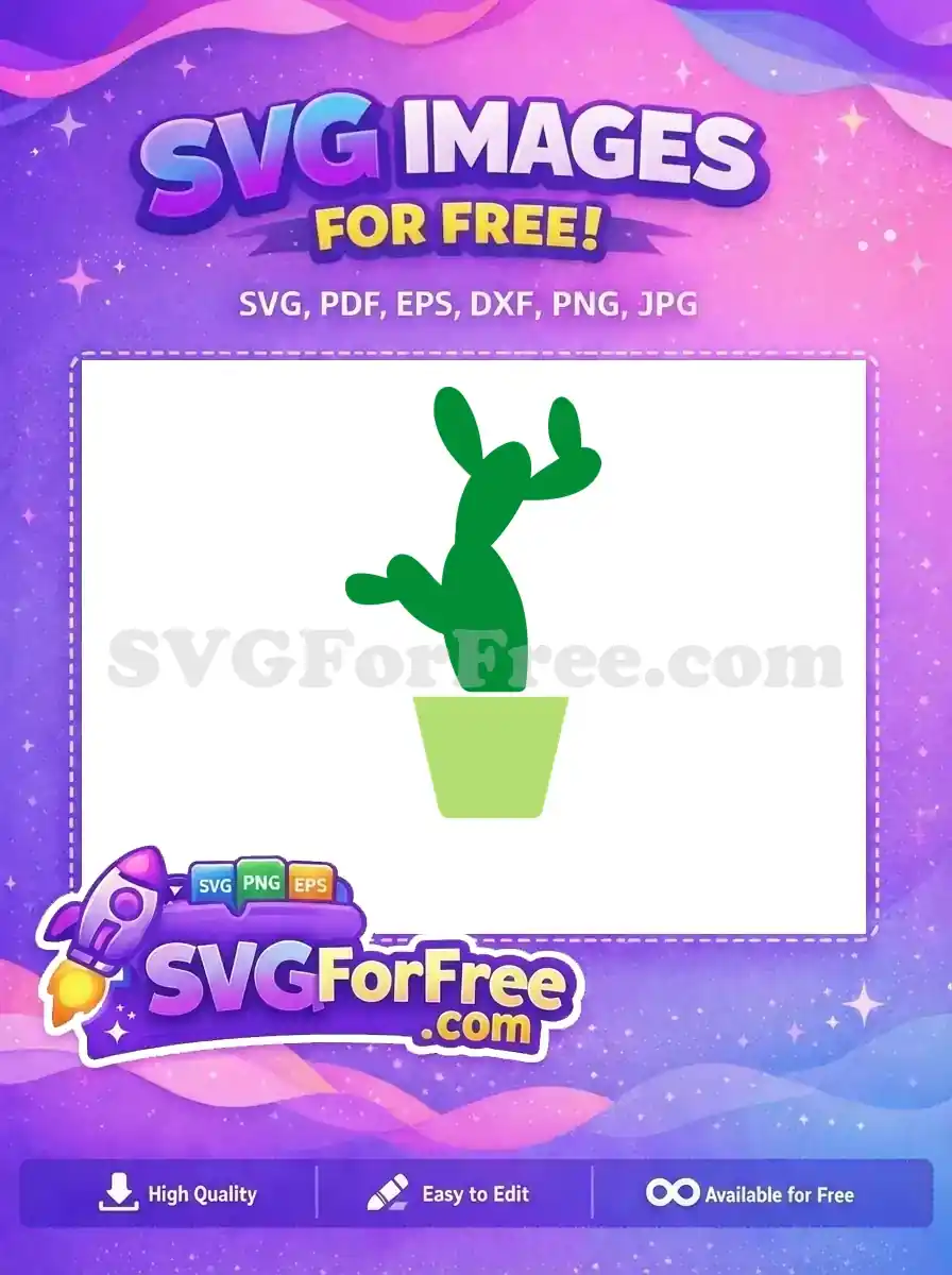 A vibrant green cartoon cactus in a light green pot. This free SVG design is perfect for nature-themed projects.