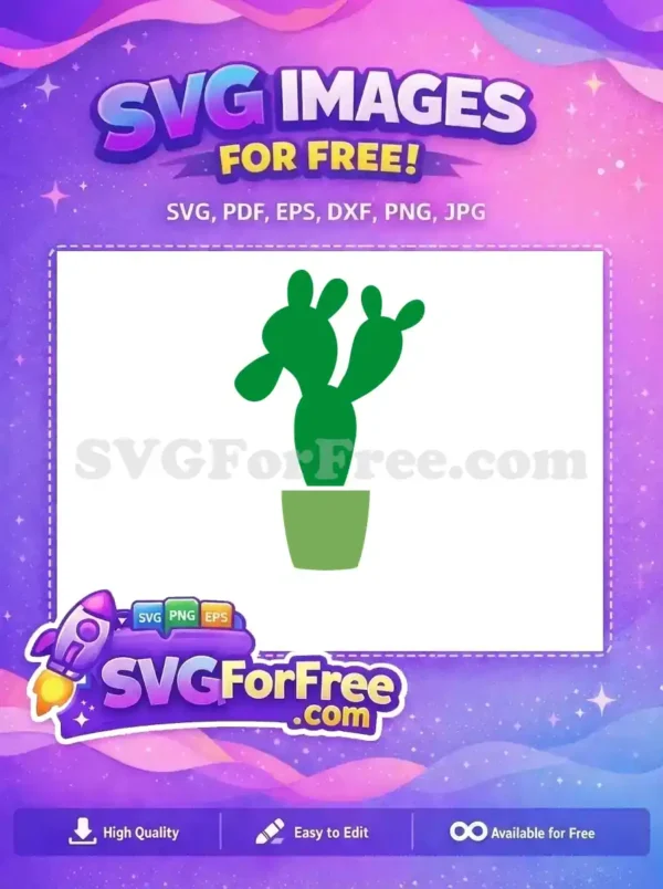 A vibrant, free green potted cactus SVG, ideal for diverse design projects. Get this versatile, high-quality vector without charge.