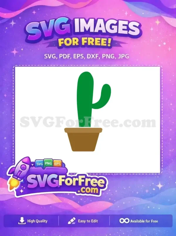 A minimalist green cactus in a brown pot, a delightful free design for various creative projects. This charming free vector icon adds a touch of nature with clean, simple lines, perfect for any digital or print use.
