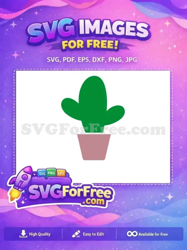 A lovely free potted cactus SVG design, featuring a simple green plant in a pink pot, perfect for your free projects.