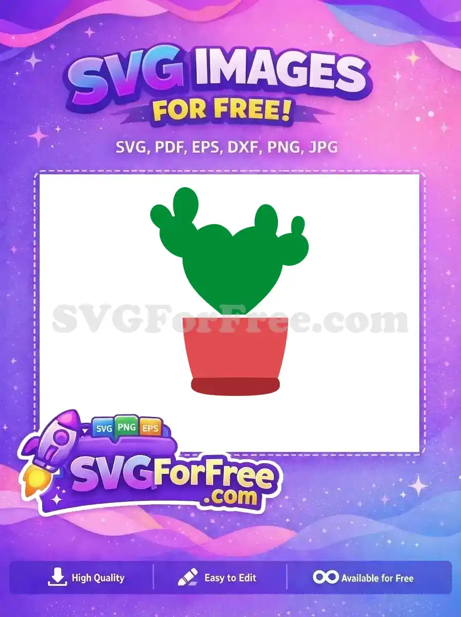 A vibrant free SVG of a heart-shaped cactus plant in a red pot, ideal for adding a touch of nature to your free designs. This free graphic is perfect for any project.