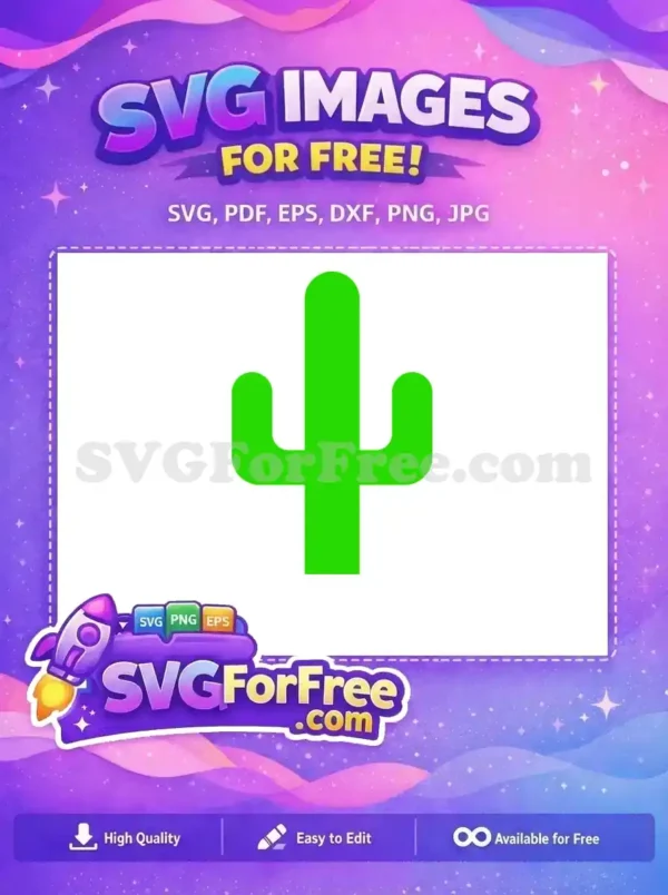 Free Cactus SVG Design – Vibrant Green Desert Plant Icon A free, simple, bright green cactus SVG design with a main trunk and two rounded arms, perfect for desert-themed projects. Get this free vector now!