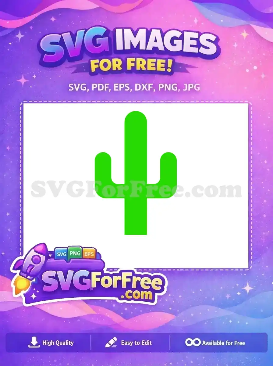 A free, simple, bright green cactus SVG design with a main trunk and two rounded arms, perfect for desert-themed projects. Get this free vector now!