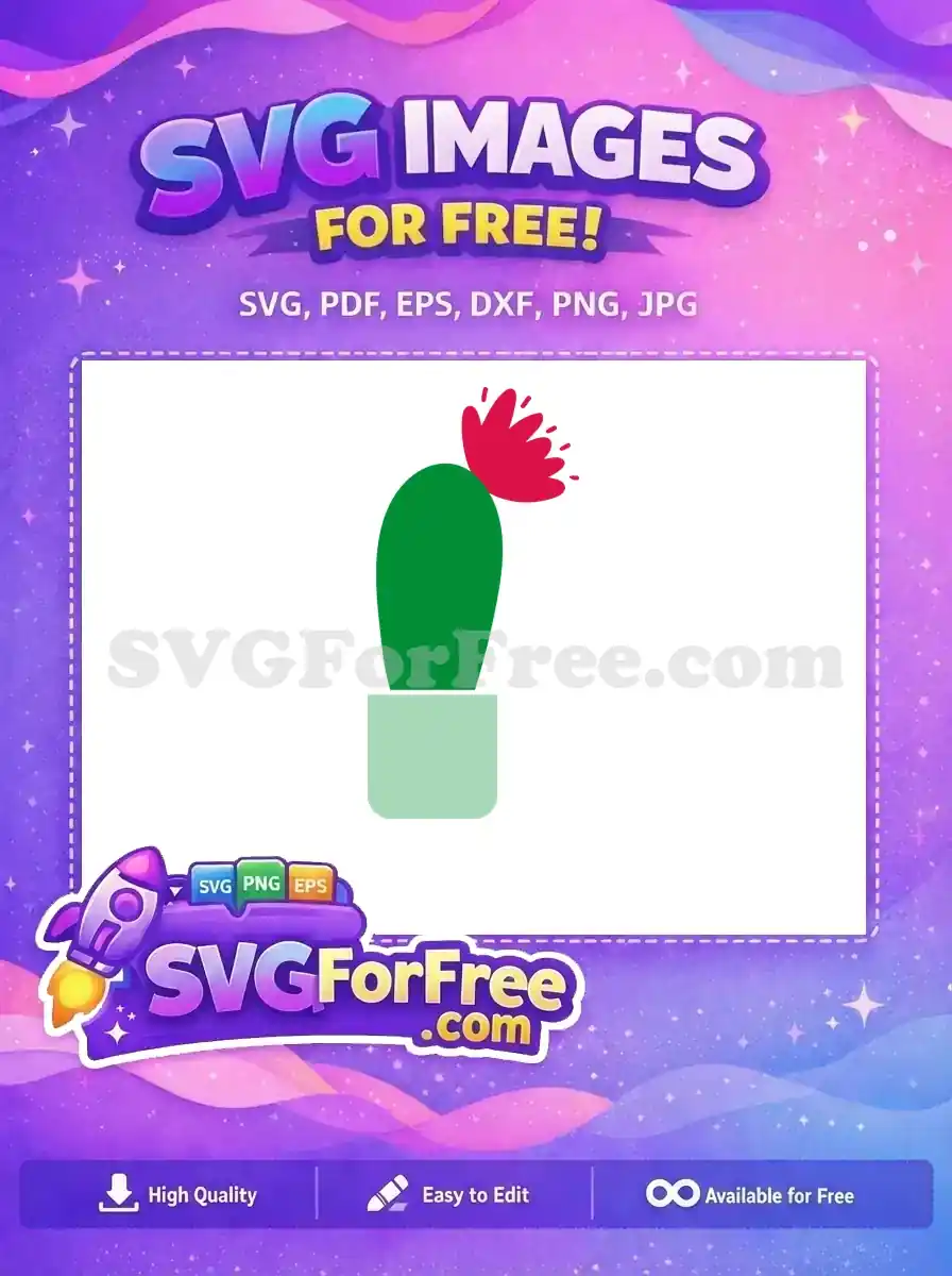 A vibrant, free design of a potted cactus with a bright red flower, perfect for free digital crafts and decor. Download this free SVG today!