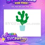 Free Green Prickly Pear Cactus Free Light Blue Pot Plant Free SVG - Instant Download