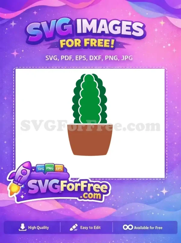A vibrant free SVG of a potted cactus, featuring a green, segmented plant in a brown pot, ideal for diverse projects. Download this free graphic now!