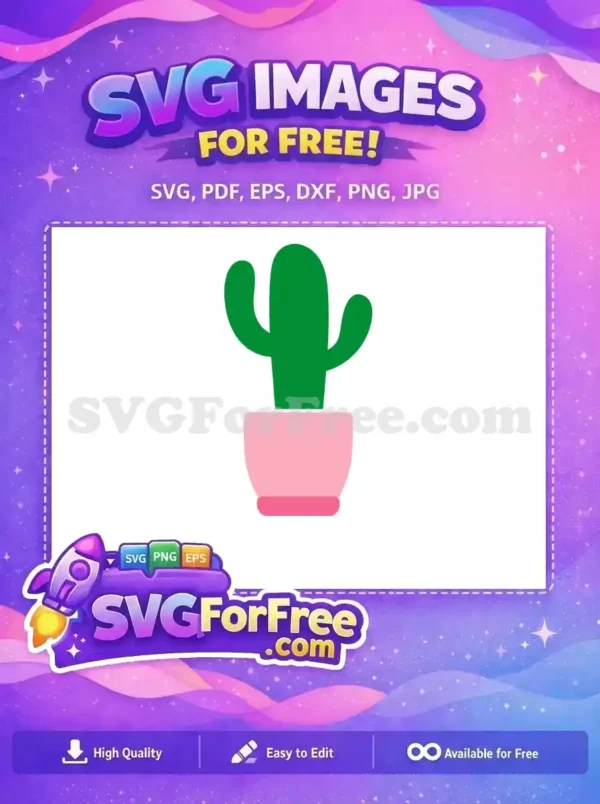 A vibrant free design of a cartoon-style green cactus in a stylish pink pot, perfect for various free craft projects.