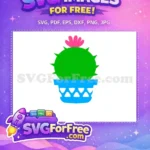 Free Green Cactus with Pink Flower Free Blue Pot Design Free SVG - Instant Download