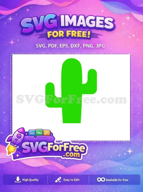 A bold, free green cactus SVG icon with rounded arms, ideal for various digital and print projects. Get this free vector graphic now!