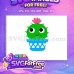 Free Smiling Green Cactus Free Pink Flower Blue Pot Cactus Free SVG - Instant Download