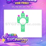Free Green Cactus with Pink Flowers Free Tribal Pattern Monogram Frame Fiesta Free SVG - Instant Download
