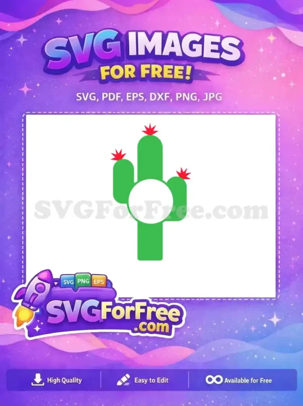 A vibrant, free cactus SVG with red flowers and a central white circle, ideal for diverse creative projects. Download this free design now!