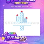 Free Light Blue Quatrefoil Free Red Flowers Cactus Monogram Free SVG - Instant Download