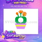 Free Green Cactus Orange Flowers Free Purple Striped Pot Cartoon Free SVG - Instant Download