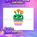 Free Smiling Green Cactus Free Orange Flowers Cartoon Plant Free SVG - Instant Download