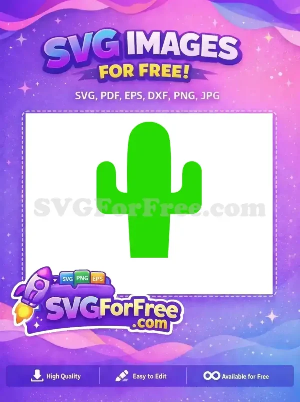 A free minimalist bright green cactus SVG icon, perfect for various creative projects. Download this free design now!