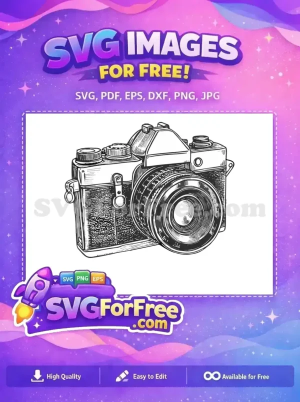 A stunning free vintage camera SVG design, showcasing intricate details of a classic film camera. Ideal for retro projects!