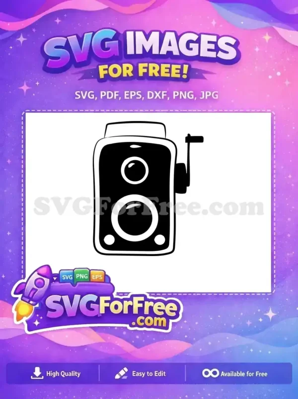A charming free SVG of a classic vintage camera, featuring two prominent lenses and a side crank, ideal for retro design projects.