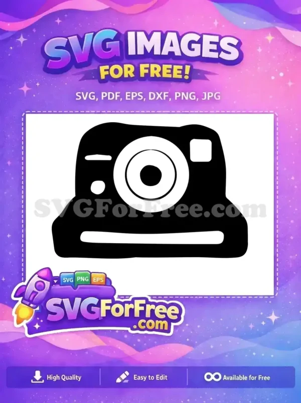 A charming free instant camera icon, minimalist black and white, ideal for vintage-themed projects and crafts.