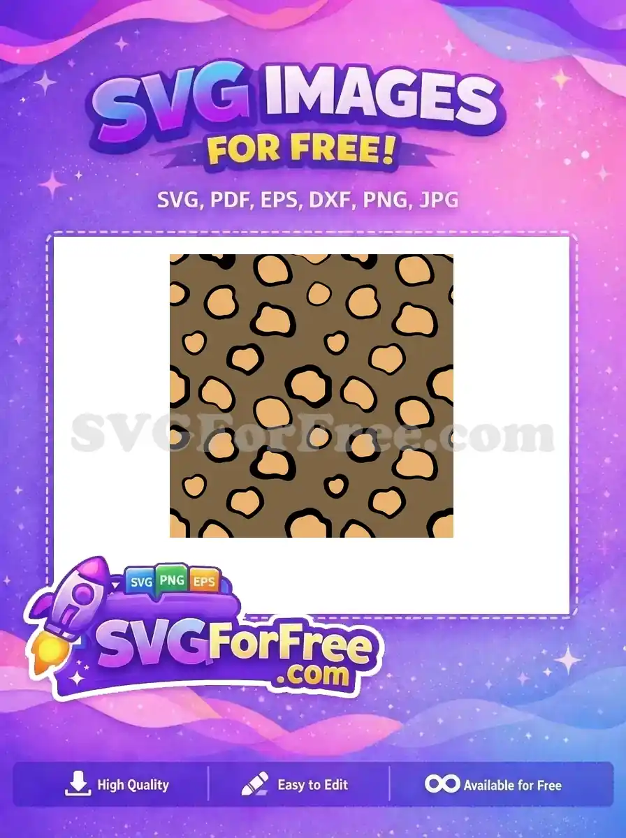 A stunning free leopard print seamless pattern featuring irregular black-outlined peach spots on a warm brown background. Download this free design now!