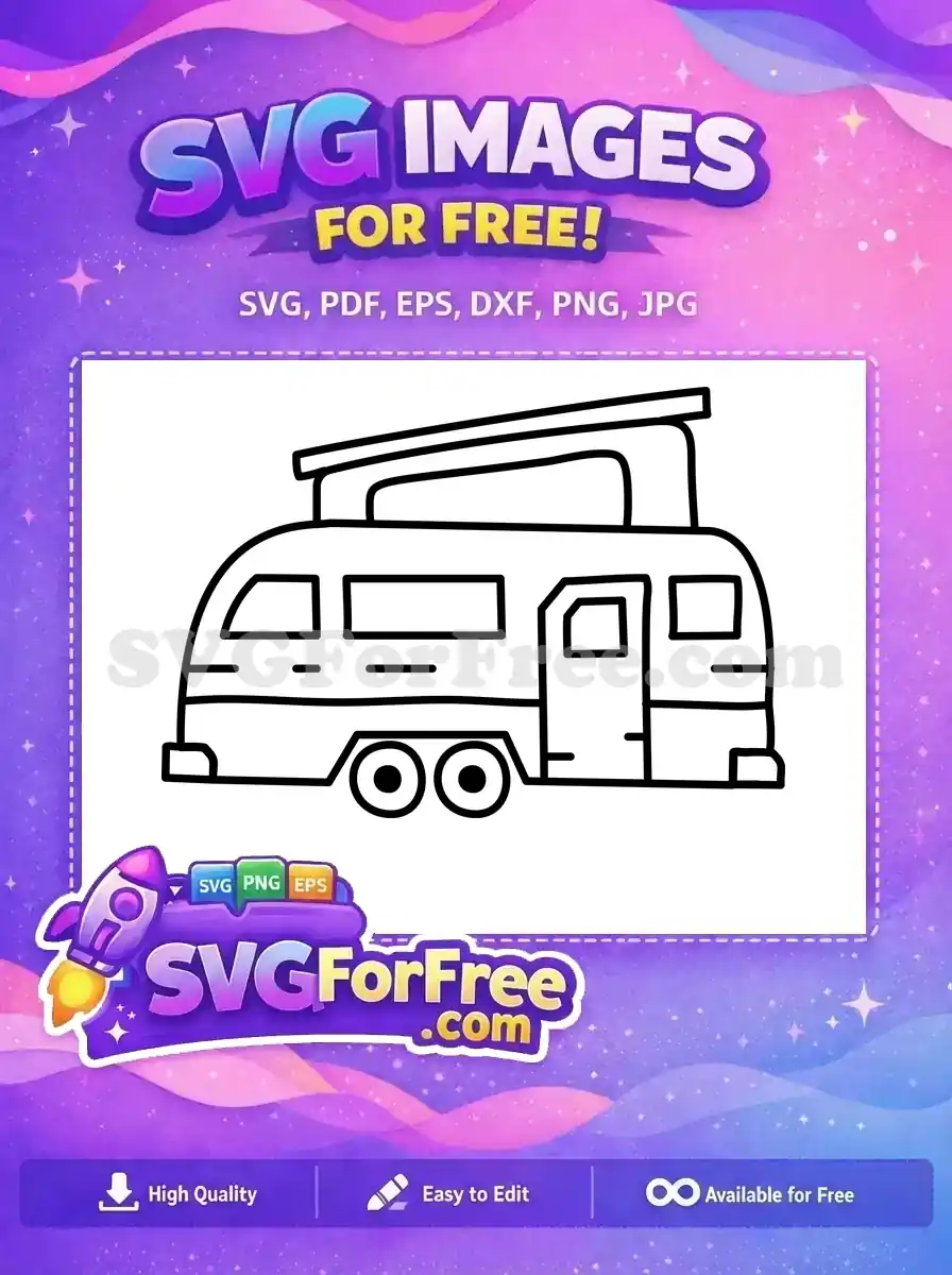A free line art SVG of a pop-top caravan, ideal for travel-themed crafts. This vector offers versatile design freedom.
