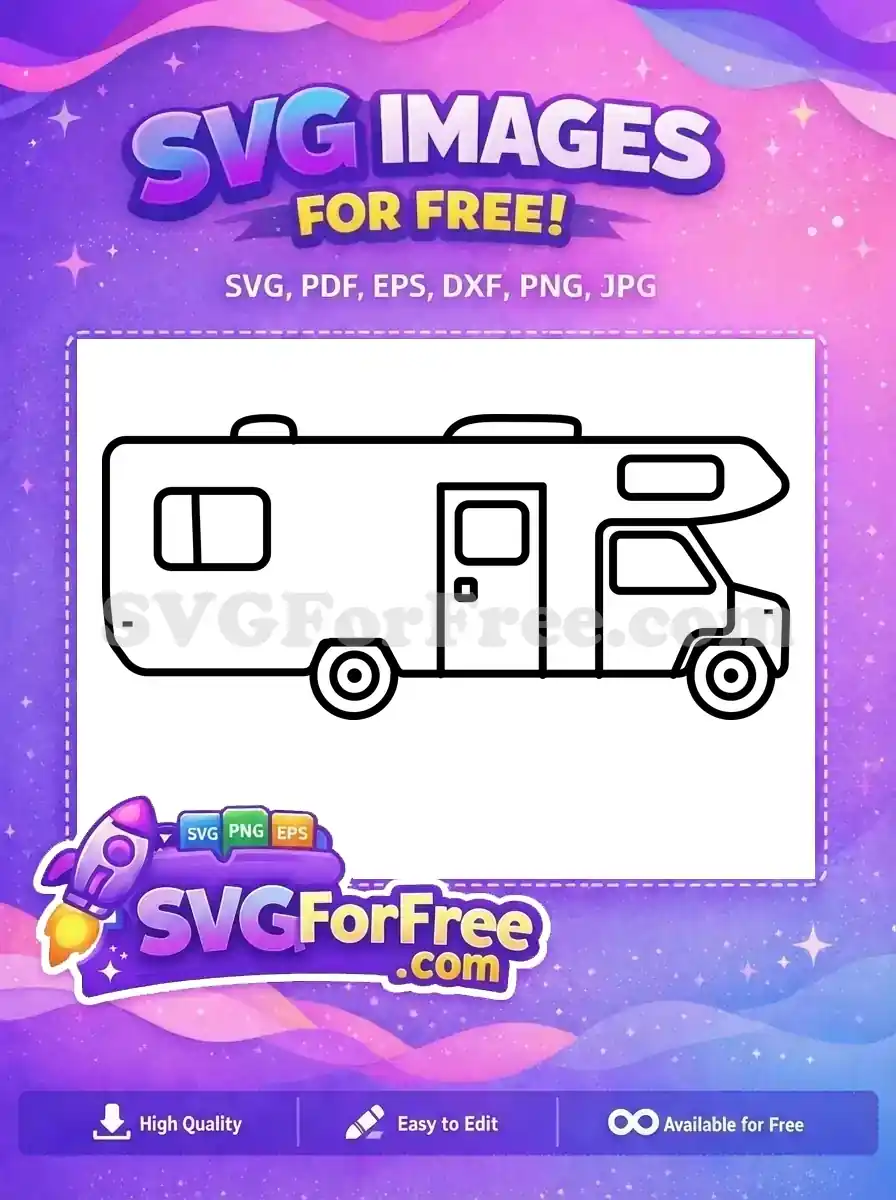 A free design showing a minimalist line art RV, perfect for travel and camping projects. This free vector is ideal for any creative endeavor.