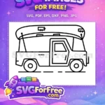Free Camper Van Line Art Free Truck with Canoe Camping Icon Free SVG - Instant Download