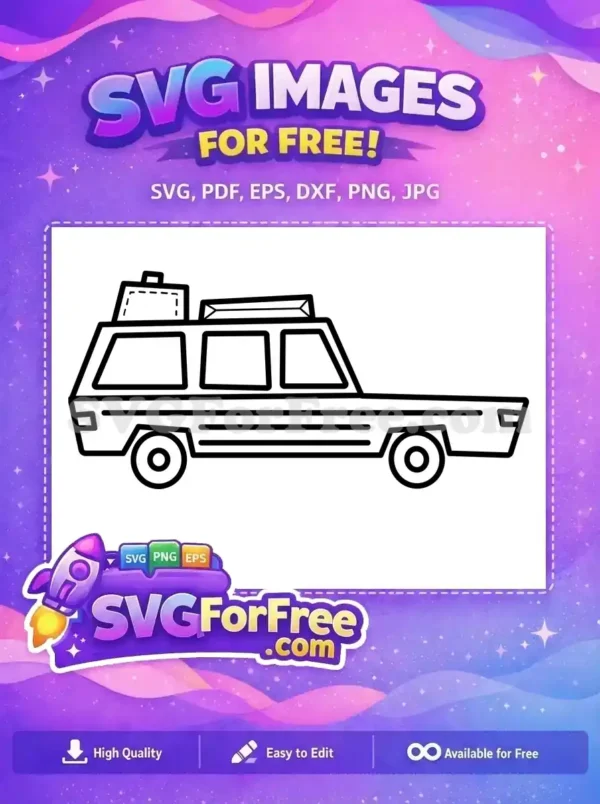 Free car SVG design featuring a classic travel vehicle with roof luggage, ideal for craft projects. Get this free vector now!