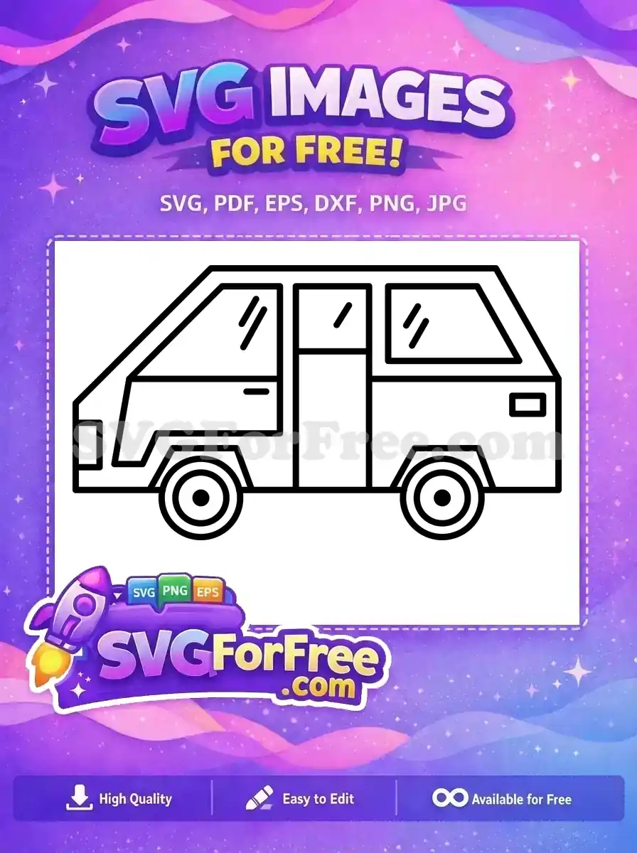 A clean, free line art SVG icon of a compact van or minivan, perfect for various digital design projects. Download this free vector.