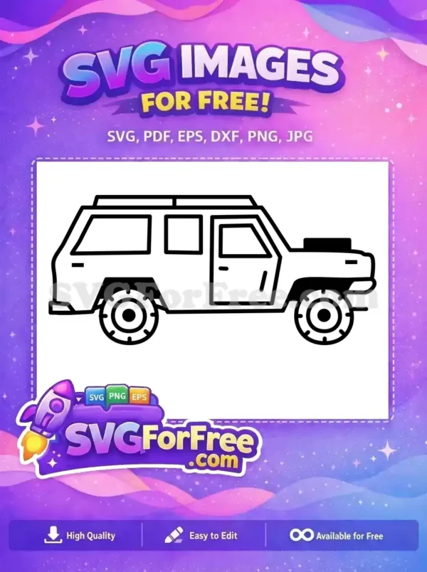 A free SVG icon of a robust off-road vehicle, perfect for adventure projects. This free design is highly versatile.