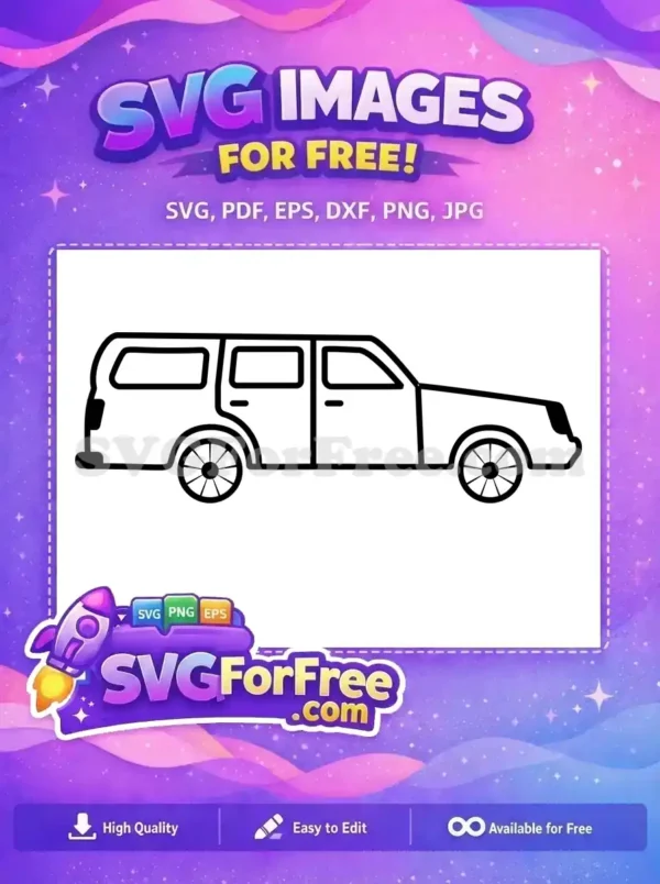 A simple, bold outline of a station wagon or SUV, offering a free vector design for easy customization. Grab this free vehicle SVG!