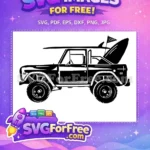 Free Vintage Off-Road Truck Free Surfboard and Surf Flag Beach Trip Free SVG - Instant Download