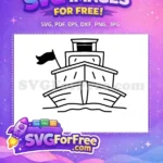 Free Front View Tugboat Free Waving Black Flag Line Art Free SVG - Instant Download