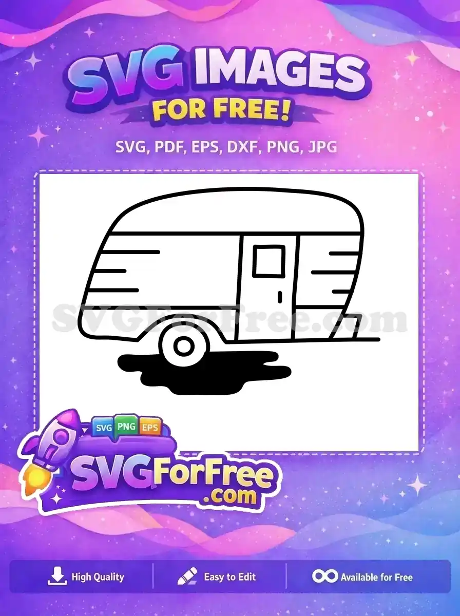 A free line art illustration of a classic travel trailer or caravan, ideal for your next creative project. Download this free design now!